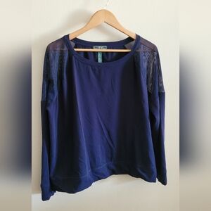 Ralph Lauren Mesh Cutout Long Sleeved Active Top, Women's XL, Navy Blue